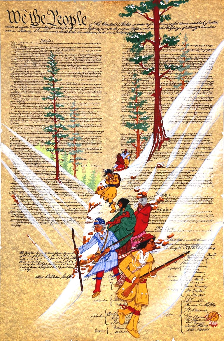 When delegates of the newly independent American Colonies met in Philadelphia in 1787 to write a constitution, they took inspiration from many sources, including the Native Americans.  Much of the Constitution came to reflect the Native Americans ideas, but did not include them until the 20th Century, resulting in the loss of lives and the removal of many tribes from their homeland.